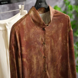 Gold Infused Amber Gradient Silk Long Sleeve Shirt Jacket Loose Fit  Collar Traditional Chinese Style Women's Fashion Top - AliExpress Shirts & Blouses