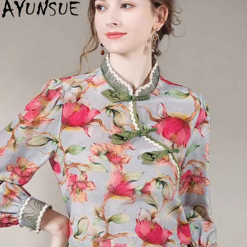 AYUNSUE 100% Mulberry Real Silk Womens Tops Elegant Shirts for Women 2026 Summer Clothes Vintage Blouse Women Платье Женское - AliExpress Shirts & Blouses