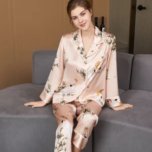 19MM 100% Mulberry Silk Pajama Set Stylish Printed Long Sleeve Cardigan & Trousers Sleepwear Button Up PJs Loungewear for Women - AliExpress Women's Sleep & Lounge
