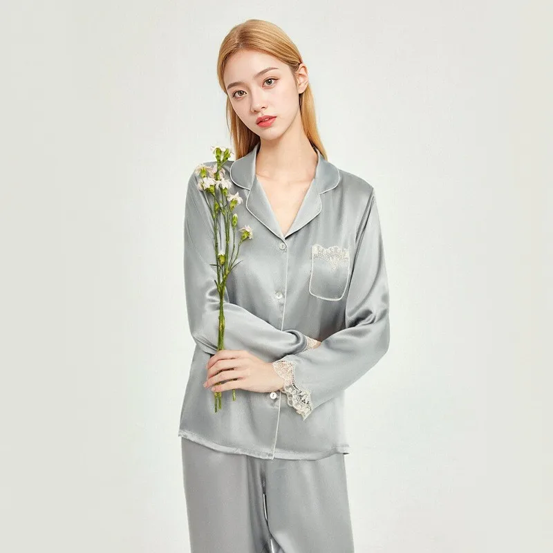 High Quality 2024 Spring and Autumn Women's Real Silk Pajamas Long-Sleeved Trousers Two-Piece Set Real Silkworm Suit Home Wear - AliExpress Women's Sleep & Lounge