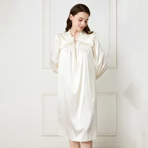 100% Mulberry Silk Nightgown Women Long Sleeve Ruffle Collar Vintage Style Night Dress Loose Midi Sleepwear Ladies Loungewear PJ - AliExpress Women's Sleep & Lounge