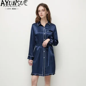 AYUNSUE 100% Silk Night Shirt Dresses for Woman Long Sleeve Pajamas for Women Solid Color Nightgowns High Quality Пижама Женская - AliExpress Women's Sleep & Lounge