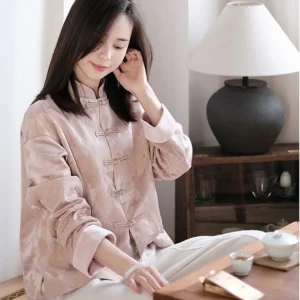 New Chinese Style Women's Tea Costume Jacket Pink Button up Top Spring Autumn New Style High End Tang Costume Wind Silk Shirt - AliExpress Shirts & Blouses