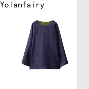 YOLANFAIRY Women Reversible Spring Fall Silk Blouse 100% Mulberry Silk Jacquard Shirts Woman Oversized Loose Fit Elegant Top - AliExpress Shirts & Blouses