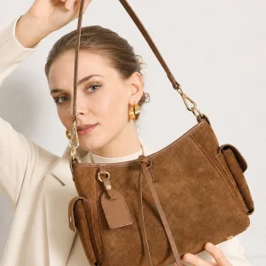 FLORAL Genuine Leather Bag for Women Brown Cowhide Suede Shoulder Bag Large Capacity Hobo Purse with Side Pockets for Travel - AliExpress Women's Handbags