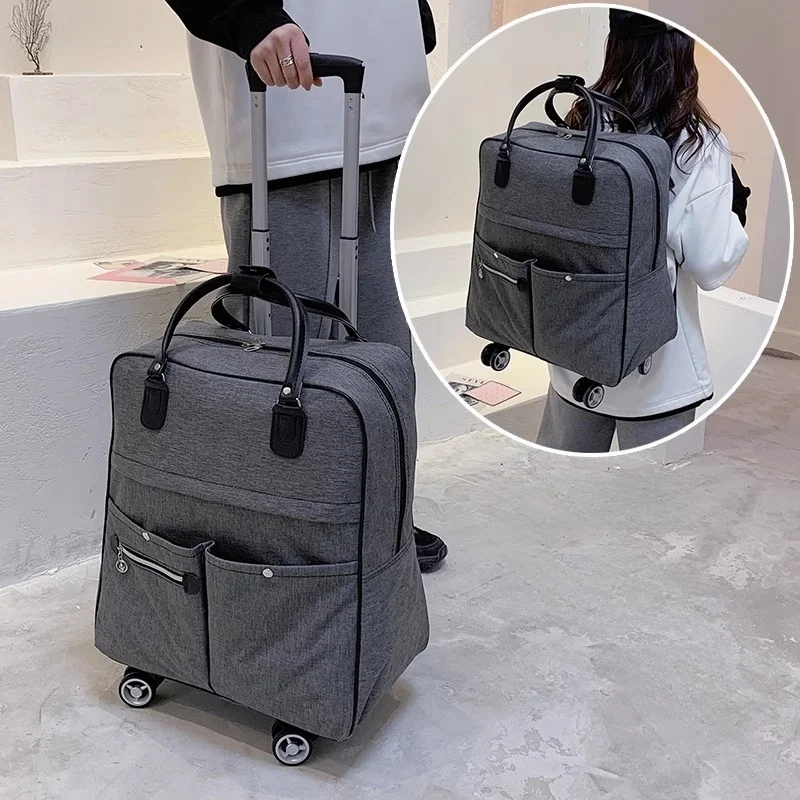 Ultra-Light Backpack Wheel Bag Travel Luggage Carry-On Oxford Cloth Double Shoulder Strap Pull Rod Tour Bag Pure Color Pattern - AliExpress Travel Bags