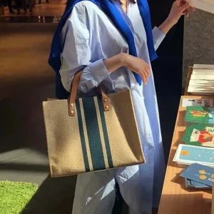 Light Luxury Striped Canvas Tote Bag Large Capacity Office Briefcase Elegant Commute Single Shoulder Handbag For Women - AliExpress Women's Handbags