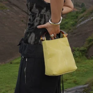 Yellow Fashion Niche Unique Retro Printed Bucket Bag Genuine Leather Women BagHandbag Real Leather Tote Shoulder Crossbody Bag - AliExpress Women's Handbags