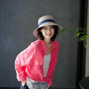 Cool Girl Linen Long Sleeve Shirt Double Pocket Turn-down Collar Dopaamine Series Special Bloom 445 Casual Loose Fit Women's ... - AliExpress Shirts & Blouses
