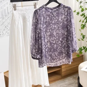 Silk Floral Print Blouse Women's Summer Shirt Sleeveless round Neck Commute Straight Cut Fashionable Oil Painting Purple Floral - AliExpress Shirts & Blouses