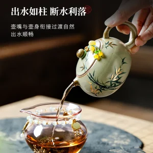 Antique Kiln Baked Pure Hand Drawing Green Bamboo Xi Shi Pot Set with Slide for Women Ceramic Teapot - AliExpress Kitchen,Dining & Bar