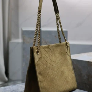 Olive Green Suede Chevron V-Stitch Quilted Tote Bag, Oversized Soft Shoulder Crossbody with Vintage Gold Interwoven Chain, Luxury Designer Inspired Autumn Work Handbag - AliExpress Women's Handbags