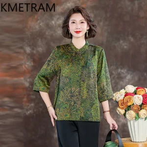 KMETRAM 100% Mulberry Silk Women Shirt 2026 Summer Retro Elegant Xiangyunsha Half-sleeve Print Shirt Lady Clothes Blusa Feminina - AliExpress Shirts & Blouses