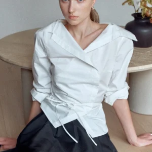 Spring 2026 Women's Slim Fit Cotton Blend Shirt with Bow Tie Asymmetrical Hemline Long Sleeve Commute Style Fashion Design - AliExpress Shirts & Blouses