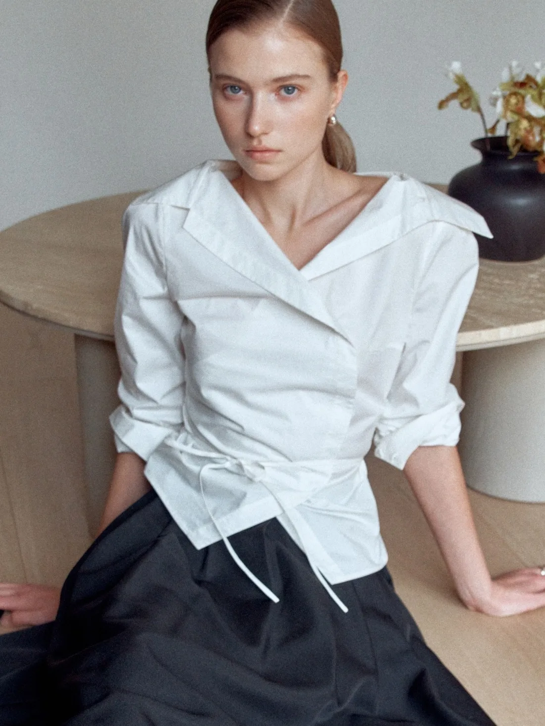 Spring 2026 Women's Slim Fit Cotton Blend Shirt with Bow Tie Asymmetrical Hemline Long Sleeve Commute Style Fashion Design - AliExpress Shirts & Blouses