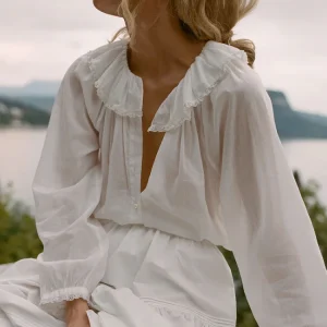 Organic Cotton Early Autumn Loose Shirt Women's French Style Loose Fit Collared Blouse with Lace Trim Breathable Long Sleeve Top - AliExpress Shirts & Blouses