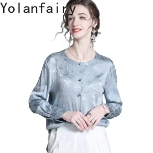 YOLANFAIRY Real Silk Jacquard Blouse for Woman High Quality 50%Mulberry Silk Shirts Female O-neck Elegant Shirt Casual Women Top - AliExpress Shirts & Blouses