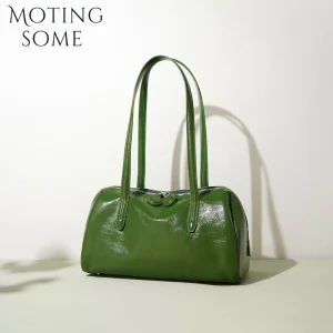 Motingsome Green Bags Retro Women Bag Luxury Oil Wax Cowhide Leather Handbag Vintage Boston Pillow Purses Lady Daily Purses 2024 - AliExpress Women's Handbags