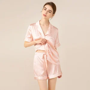 Luxury 100% Mulberry Silk Women Pajamas 2 Piece Set Houndstooth Short Sleeve Button Down Night Suit Loungewear For Ladies Gift - AliExpress Women's Sleep & Lounge