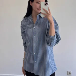 Women's Casual Striped Shirt Early Spring Commute Turn-down Collar Color Block Layered Top Pure Cotton Long Sleeve Loose Fit - AliExpress Shirts & Blouses