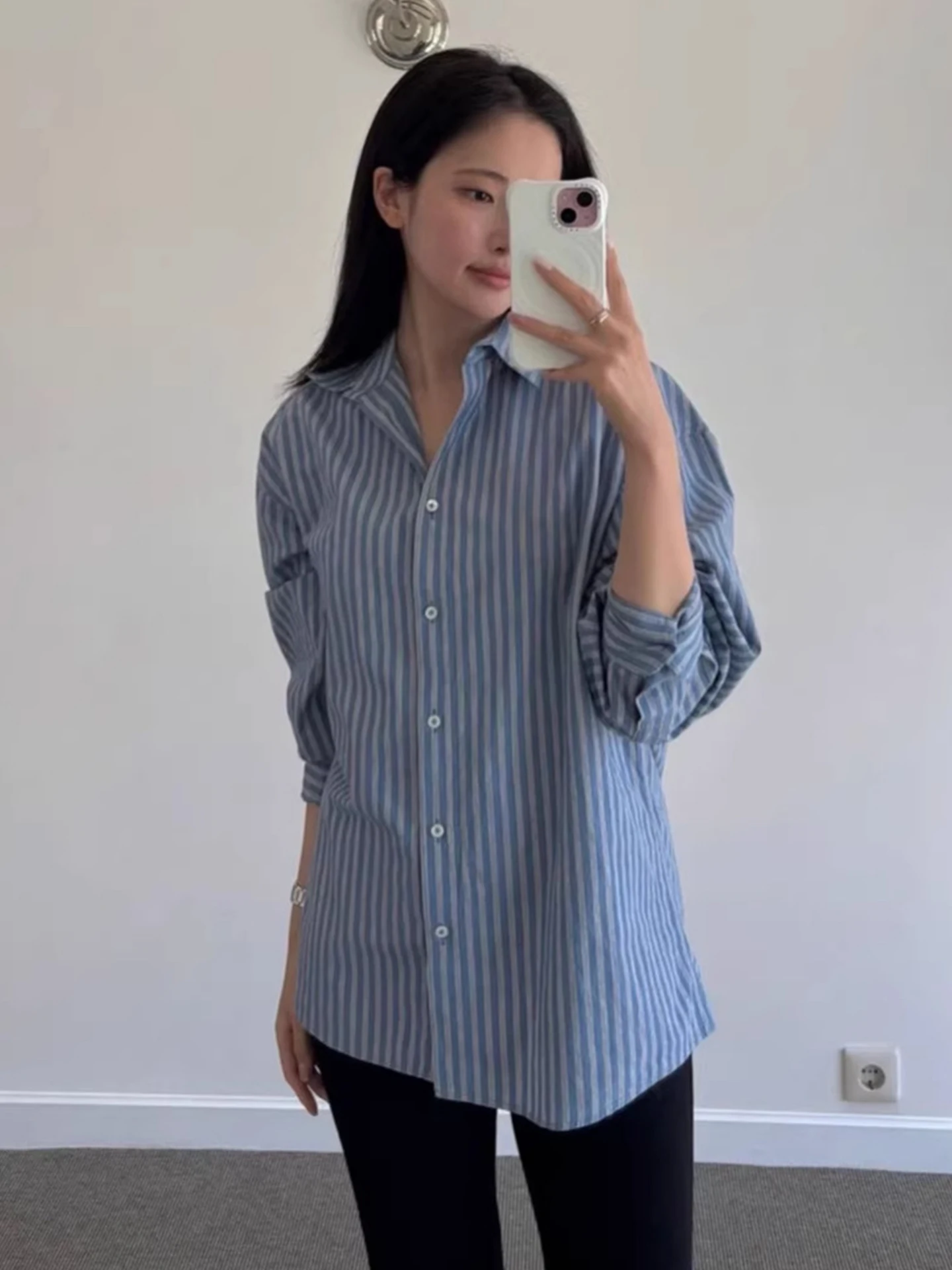 Women's Casual Striped Shirt Early Spring Commute Turn-down Collar Color Block Layered Top Pure Cotton Long Sleeve Loose Fit - AliExpress Shirts & Blouses