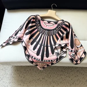 Spring Summer Fashion Daily Casual Geometric Vintage Print Silk Loose Pullovers Women's O-Neck Batwing Long Sleeve Tops - AliExpress Shirts & Blouses