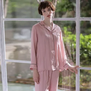 Women's 100% Mulberry Silk Pajama Set Pink Jacquard Loungewear Autumn Sleepwear Long Sleeve Homewear Lapel Pajamas Casual Outfit - AliExpress Women's Sleep & Lounge