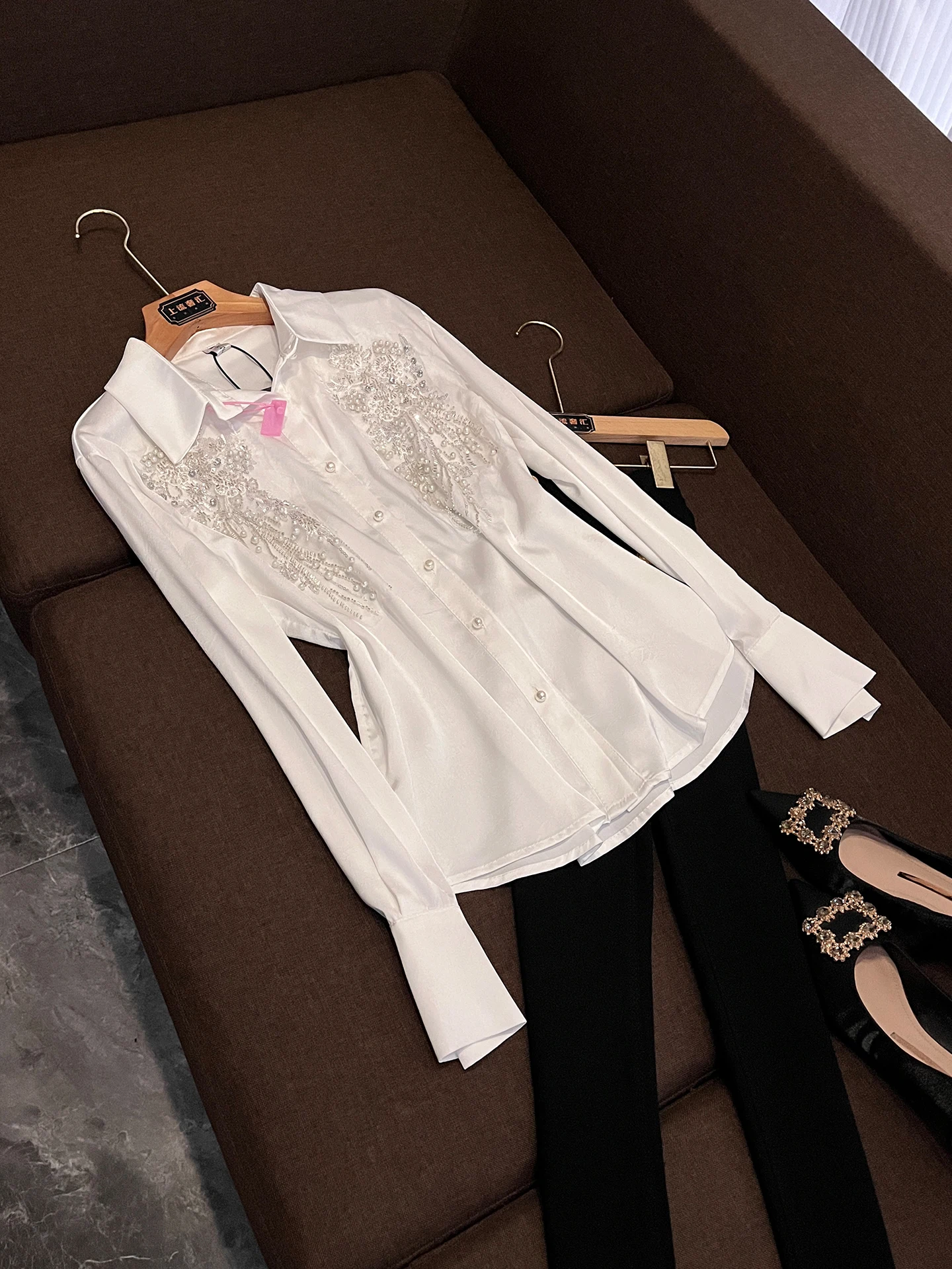 Ele Embroidered White irt Women's Long Sve Commute Slimming Top Heavy Work French Sle Girl's Faion Spring Collec... - AliExpress Shirts & Blouses