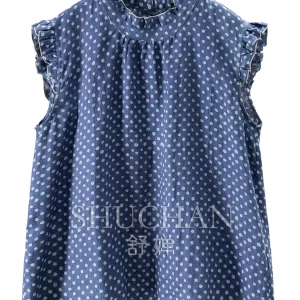 French Retro Polka Dot 100 Linen Lotus Leaf Collar Small Flying Sleeve Shirt Women 55W3 Blusas Femininas Com Frete Gratis - AliExpress Shirts & Blouses