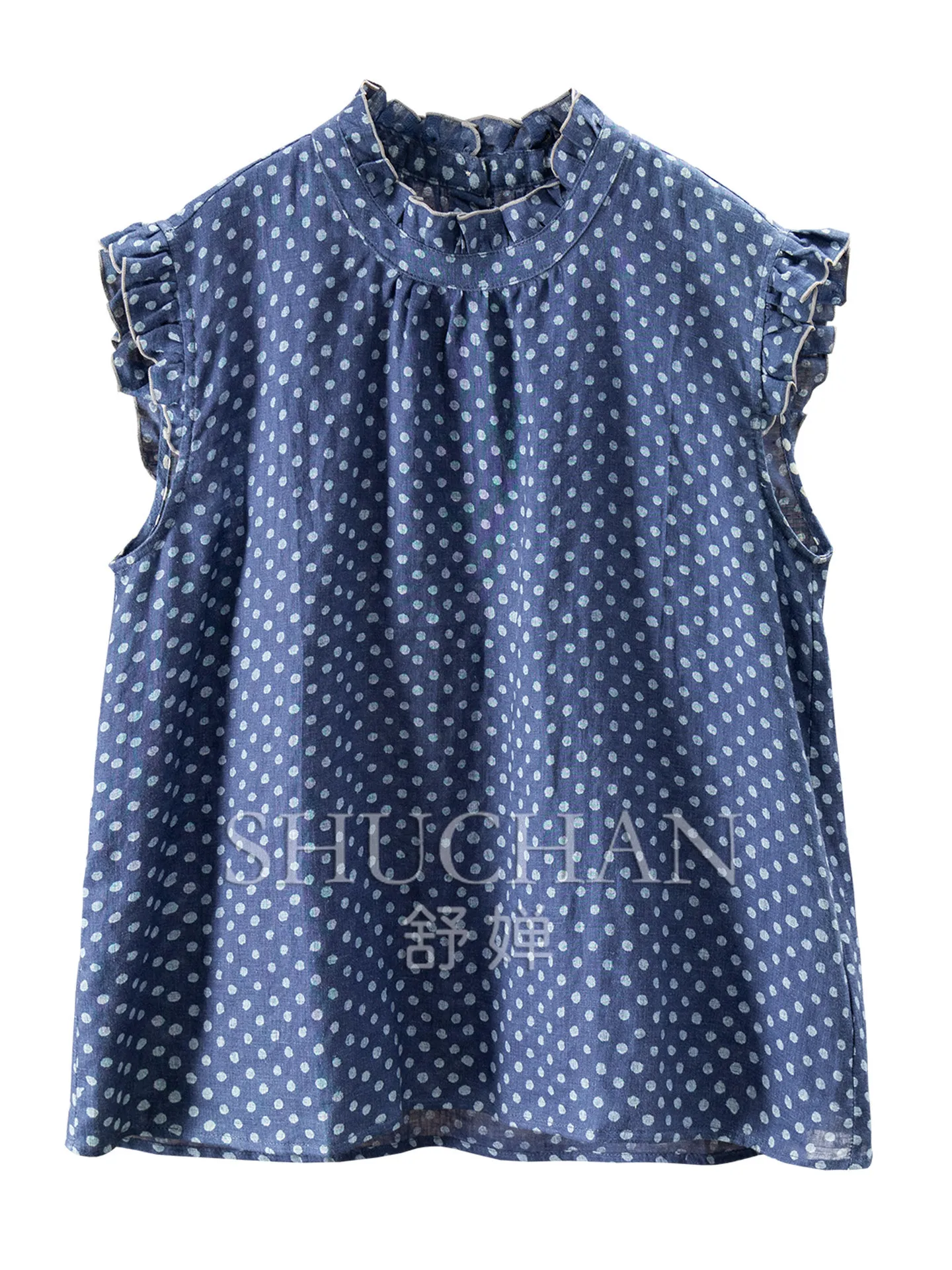 French Retro Polka Dot 100 Linen Lotus Leaf Collar Small Flying Sleeve Shirt Women 55W3 Blusas Femininas Com Frete Gratis - AliExpress Shirts & Blouses