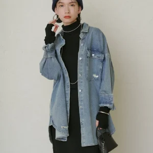 Washed Vintage Loose Denim Shirt Spring 2026 Women's Fashion Recommendations Super Beautiful Hole Design Breathable Antibacte... - AliExpress Shirts & Blouses