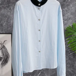 Elegant Silk Velvet Shirt Long Sleeve Stripe Pattern Stand Collar Business Casual Women's Premium Quality Spring Top - AliExpress Shirts & Blouses