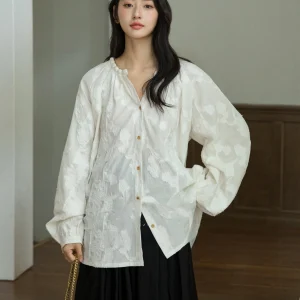 White Embroidered Hollow out Heavy Work Cotton Linen Long irt French Sle Straight Cut Button Detail Resin Color Fixation - AliExpress Shirts & Blouses
