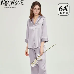 AYUNSUE 100% Silk Woman Pajama Sets Luxury Solid Color Pajamas for Women High Quality Sleepwear Womens Matching Sets Пижама - AliExpress Women's Sleep & Lounge