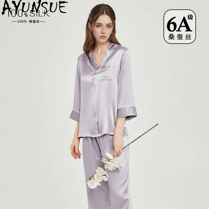 AYUNSUE 100% Silk Woman Pajama Sets Luxury Solid Color Pajamas for Women High Quality Sleepwear Womens Matching Sets Пижама - AliExpress Women's Sleep & Lounge