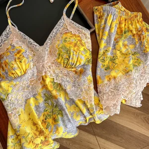 New sexy pajamas, silkworms, silk, lace, high-end suspender shorts with chest pads, home wear - AliExpress Women's Sleep & Lounge