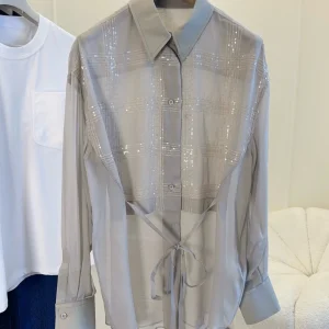 2026 Summer New Women's Silk Long Sleeve Shirt Checkered Shirt, 100% Silk Material Nail Bead Design High Quality Simple Commuter - AliExpress Shirts & Blouses