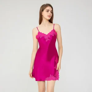 100% Mulberry Silk Sexy Sleepshirts Lace Trim V Neck Split Nightdress Homewear Mini Chemise Nighties Pajama Nightgown Loungwear - AliExpress Women's Sleep & Lounge