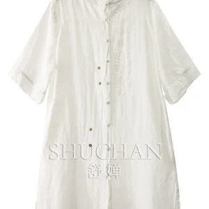 White Lime Embroidery Sequence Blouse Loose Split Embroidery Ramie Medium and Long Shirt Women's 69M8 - AliExpress Shirts & Blouses