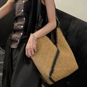 2026 Striped Woven Basket Women's Handmade Woven Bag Large Capacity Casual Shoulder Tote Bag Beach Women's Designer Luxury Bag - AliExpress Women's Handbags