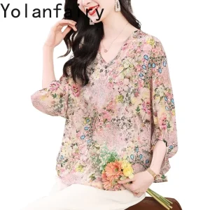 YOLANFAIRY 100% Real Mulberry Silk Blouse for Woman Elegant Summer High-end Loose Womens Tops Fashion Shirts and Blouses Floral - AliExpress Shirts & Blouses