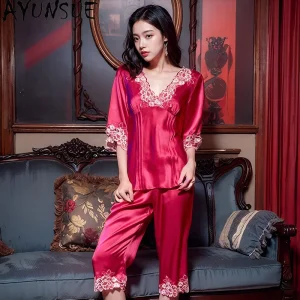 AYUNSUE 19Mm 100% Real Mulberry Silk Sleepwear Women 2026 Summer Women's Home Clothes Pajama Set Tops Pants Sets Womens Outfit - AliExpress Women's Sleep & Lounge