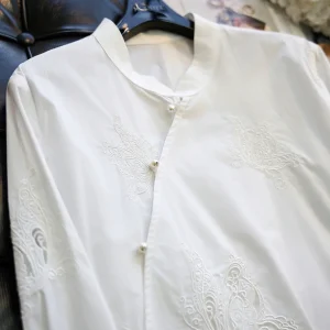Elegant Embroidered White Shirt Cotton  Design Asymmetrical Stand Collar Long Sleeve Women's Fashion Top Chinese Style - AliExpress Shirts & Blouses
