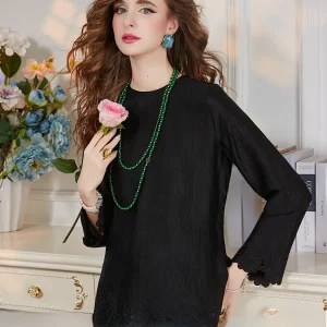 Fashionable Long Sleeve Women's Shirt Acetate Embroidery Spring Lightweight Unique Design Casual Style round Neck Top - AliExpress Shirts & Blouses