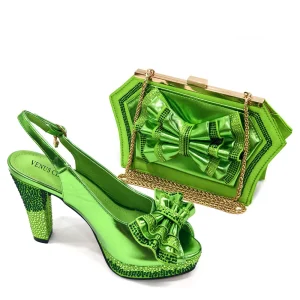 shoe and bag set combination, fish mouth rear empty high heels with bow clip bag. - AliExpress Women's Handbags