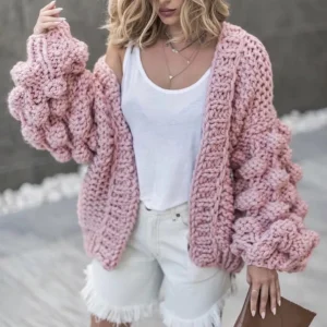 2025 European and American style new handwoven ball lantern sleeves, sweater jacket women's sweater - AliExpress Sweaters&Jumpers