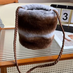 Winter New Women's Real Rex Rabbit Fur Bucket Bag Chinchilla Color Open Top Shoulder Handbag Small Bucket - AliExpress Women's Handbags