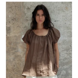 Leonorayang Summer Linen Shirt Women's Loose Fit Bubble Sleeve round Neck Half Open Front Vintage Style Breathable Casual Top - AliExpress Shirts & Blouses
