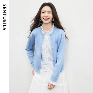 SENTUBILA Wool Blend Knitwear for Women 2026 Spring Ruffled Collar Fake Two Pieces Stripe Cardigans Elegant Clothing W61EB5018 - AliExpress Sweaters&Jumpers