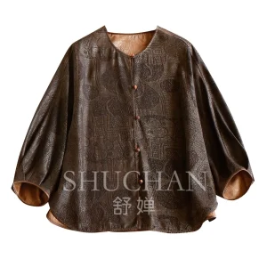 High Luxury Purple Improved New Chinese Natural Silk Jacquard Seven-quarter Sleeve Shirt Women's 56J1 - AliExpress Shirts & Blouses